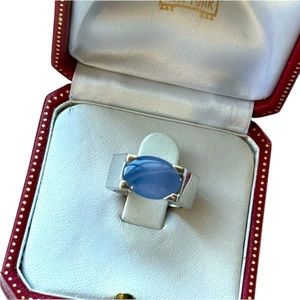 Cartier Large Blue Chalcedony 18k White Gold Cocktail Ring. Size 7.5. EUC